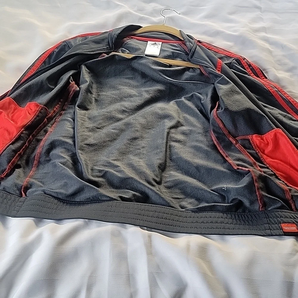 adidas Mens Dark Gray with Red Accents Windbreaker, Size: M